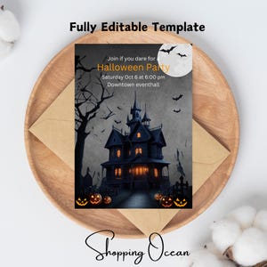 Editable Haunted House Halloween Party Invitation Template, Spooktacular Halloween Invite, Costume Party Haunted House Halloween Invite