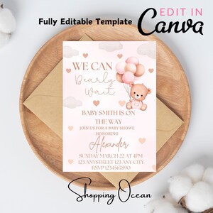Editable Gender Neutral Bear Baby Shower Invitation, We Can Bearly Wait Baby Shower Invite, Brown Boho Bear Baby Shower, Neutral Bear