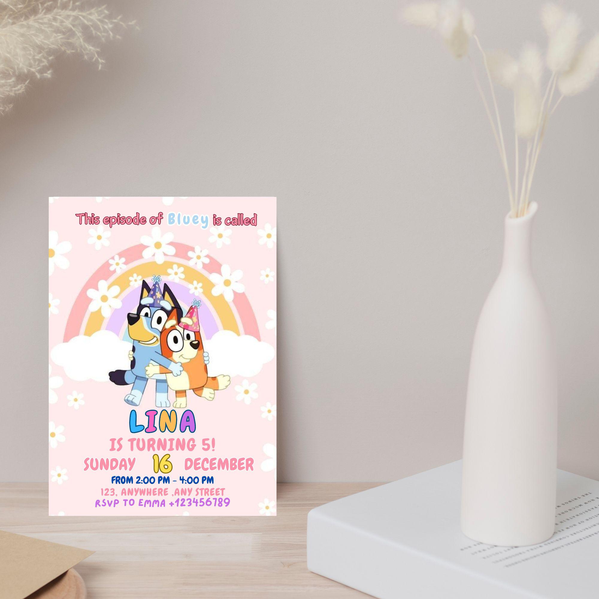 Bluey Girl Watercolor Invitation