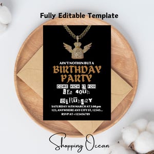 Hip Hop Party Invitation, 90&#39;s Birthday Invitation, Gold Chain Invitation, 90&#39;s Party, Hip Hop Party, Instant Download Digital Template