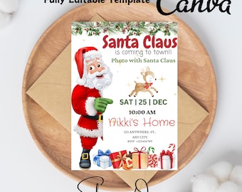 Editable Christmas Party Invitation Template, Retro Santa Invitation Printable, Holiday Party Invite Printable, Santa Claus Christmas Party