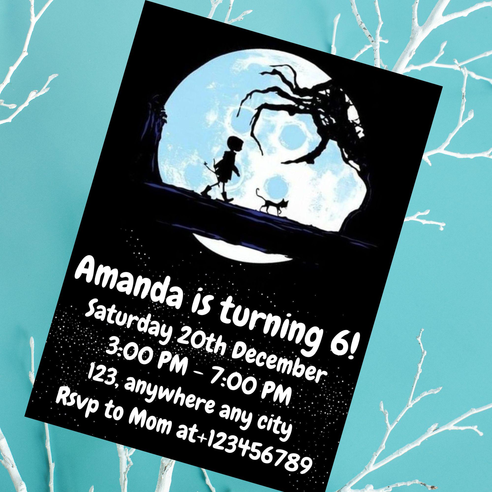Editable Coraline Invitation Canva, Printable Coraline Birthday