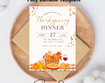 Thanksgiving Invitation, Digital Thanksgiving Invite, Casual Thanksgiving Invitation, Potluck, Thankful Together, DIY Printable