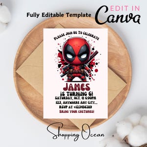 Deadpool Birthday Invitation, OMG Deadpool, Printable Invitation Template - Instant Download, Editable Deadpool Birthday Invitation.