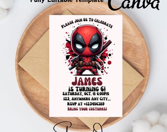 Deadpool Birthday Invitation, OMG Deadpool, Printable Invitation Template - Instant Download, Editable Deadpool Birthday Invitation.