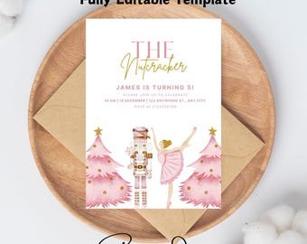 Nutcracker Birthday Invitation, Oh What Fun Girl Birthday Invitation, Printable Girl Birthday Invite Editable Christmas Evite Template