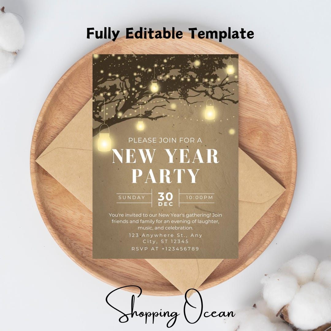 New Years Eve Invitation Template New Year Party Editable Invite Canva ...