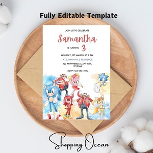 Invitation d'anniversaire Sonic Speed Ultimate | Thème Sonic le hérisson | Invitation fête d'enfants numérique | Design modifiable personnalisable