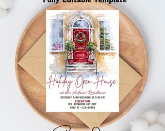 Editable Christmas Open House Invitation Template, Printable Small Business Xmas Open Houses Sign, Holiday Open House Table Sign and Evite