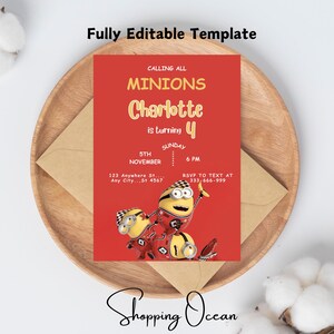 Minion Birthday Invitation, Minimalist Kids Birthday Invitation, Minion Themed, Editable Minion Invitation, Girls Birthday, Boys Invitation