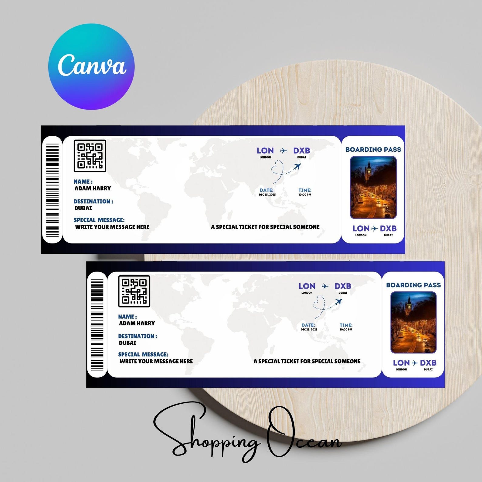 Custom Pass Tickets Editable Boarding Pass Template, Airline Ticket Canva, Printable ...