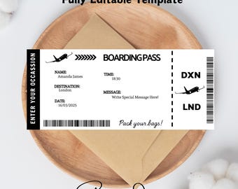 Airplane Boarding Pass Birthday Ticket Invitation EDITABLE, Blue Plane Travel Ticket Invitation Printable, Kids Boy Party Ticket Invite