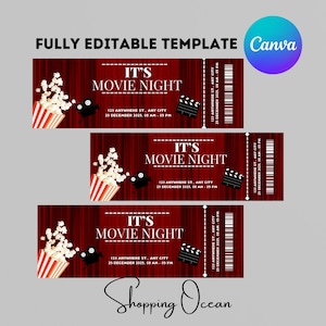 Movie Night Ticket,Movie Ticket,Movie Invitation,Surprise Movie Night,Ticket Template,Editable Ticket,Gift Ticket,Date Night Movie