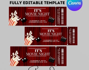 Movie Night Ticket,Movie Ticket,Movie Invitation,Surprise Movie Night,Ticket Template,Editable Ticket,Gift Ticket,Date Night Movie