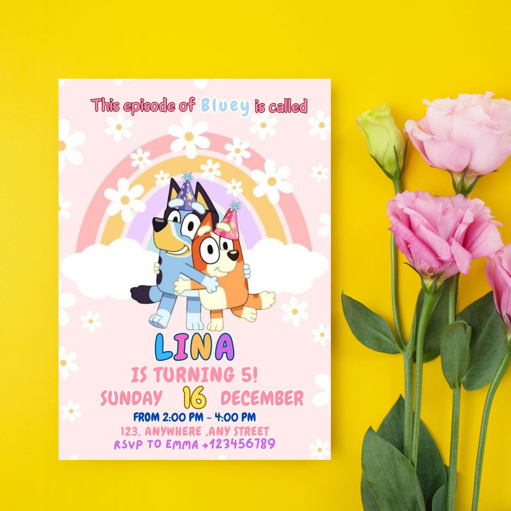 Bluey Girl Watercolor Invitation