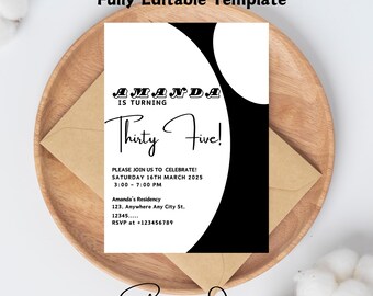 Invitación minimalista de cumpleaños número 35, invitación de cumpleaños número 35, tan feliz que tengo treinta y cinco, cumpleaños número 35, treinta y cinco, invitación estética