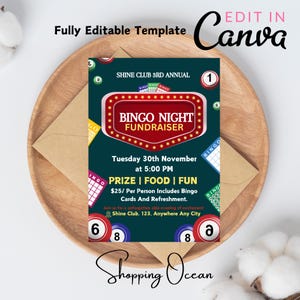 Editable Bingo Night Flyer Template, School Family Fundraiser Event, Game Night Invite, Game Invitation, Printable Bingo Night Invite