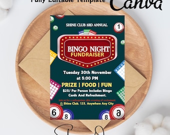 Editable Bingo Night Flyer Template, School Family Fundraiser Event, Game Night Invite, Game Invitation, Printable Bingo Night Invite