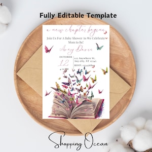 Editable New Chapter Begins Baby Shower Invitation Bundle, Book Themed Baby Shower Invite, Gender Neutral Books Baby Shower,