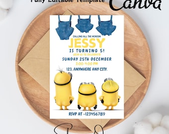 Editable Minions Yellow Birthday Invitation Template, Calling All The Minions Birthday Party, Kid Birthday Invite, Boys & Girls Party Invite