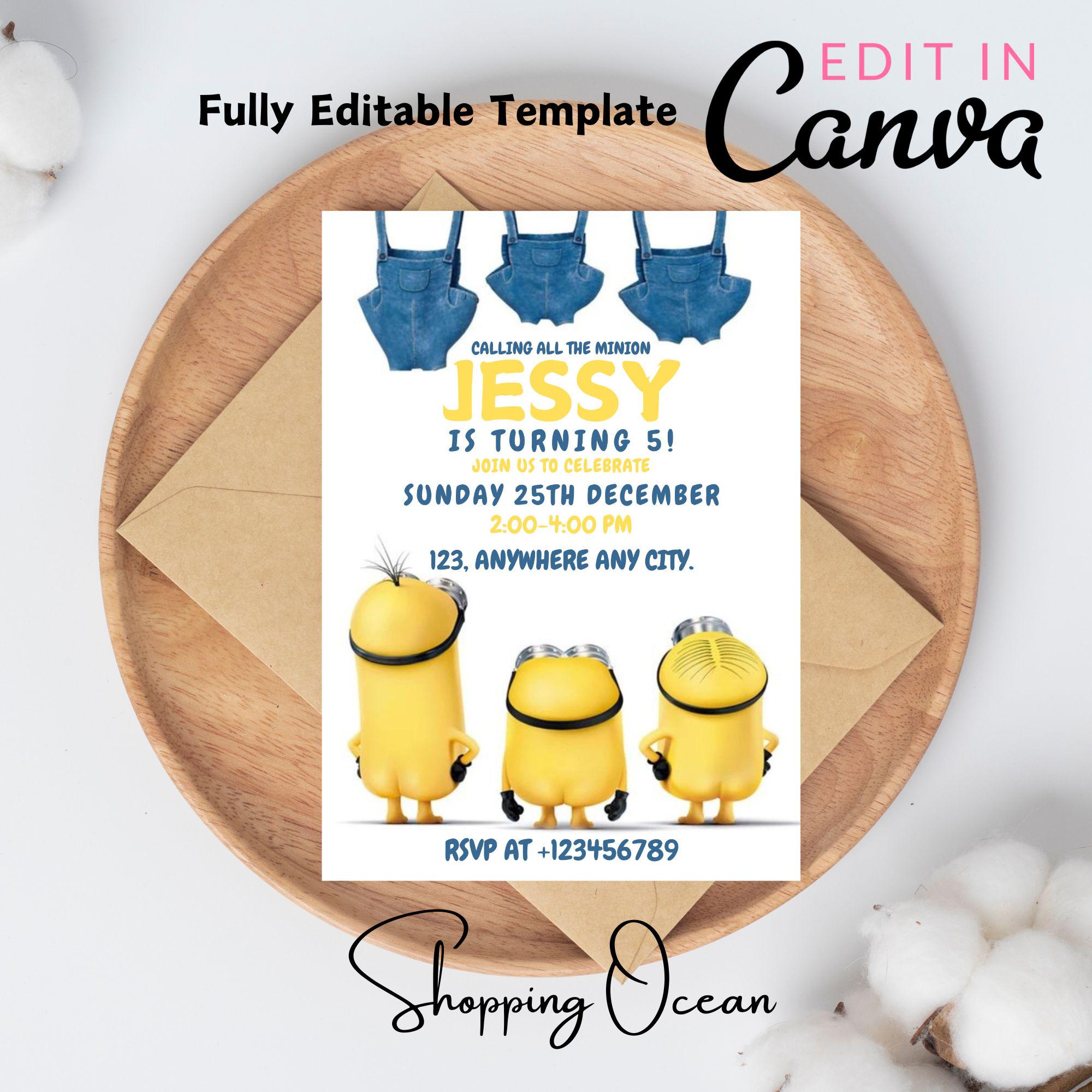 Editable Minions Yellow Birthday Invitation Template, Calling All The Minions Birthday Party, Kid Birthday Invite, Boys & Girls Party Invite