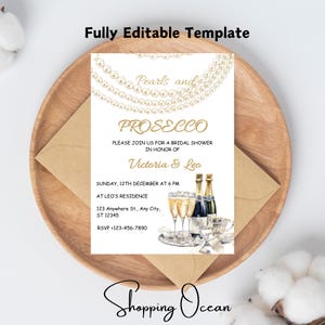 Elegant Editable Pastel Blush Pearls with Diamonds Bridal Shower Invitation Template W139, Pearl Bridal Shower, Pearl Shower, Pink and Pearl
