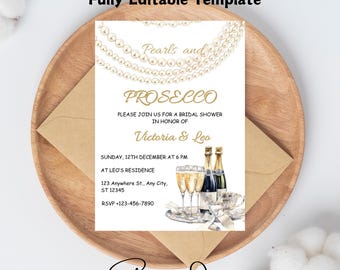 Elegant Editable Pastel Blush Pearls with Diamonds Bridal Shower Invitation Template W139, Pearl Bridal Shower, Pearl Shower, Pink and Pearl