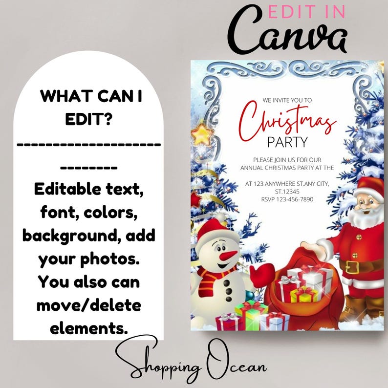 Editable Merry Little Christmas Party Invitation, Holiday Party Invite