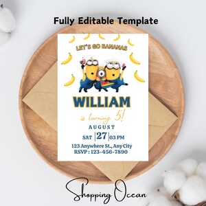 Minion Birthday Invitation, Minimalist Kids Birthday Invitation, Minion Themed, Editable Minion Invitation, Girls Birthday, Boys Invitation