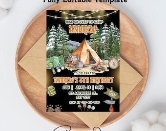 Camping Birthday Invitation Template, Camping Party Invitation, Camp Out, Under The Stars, Boy Campout, Smores Party, Instant Download