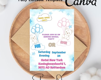 Invitación editable para baby shower con oso neutro, invitación para baby shower de We Can Bearly Wait, baby shower con oso boho marrón, oso neutro