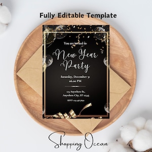 Digital 2025 NYE New Year&#39;s Eve Party Invitation, Diamond Champagne Cheers, Editable Template, Instant Download, New Year Party Celebration