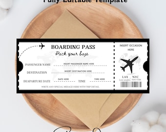 Boarding Pass Canva Template, Editable Boarding Ticket, Custom Airplane Ticket, Printable Surprise Trip, Instant Digital Download
