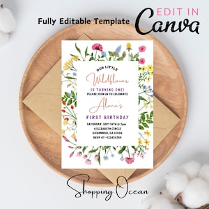 Flower Birthday Invitation Wildflower Birthday invite Floral Woman's Birthday Mother's day Invite CANVA EDITABLE Instant download