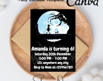 Editable Coraline Invitation Canva, Printable Coraline Birthday Invitation Card, Coraline Birthday Party, Digital Coraline Birthday Invite