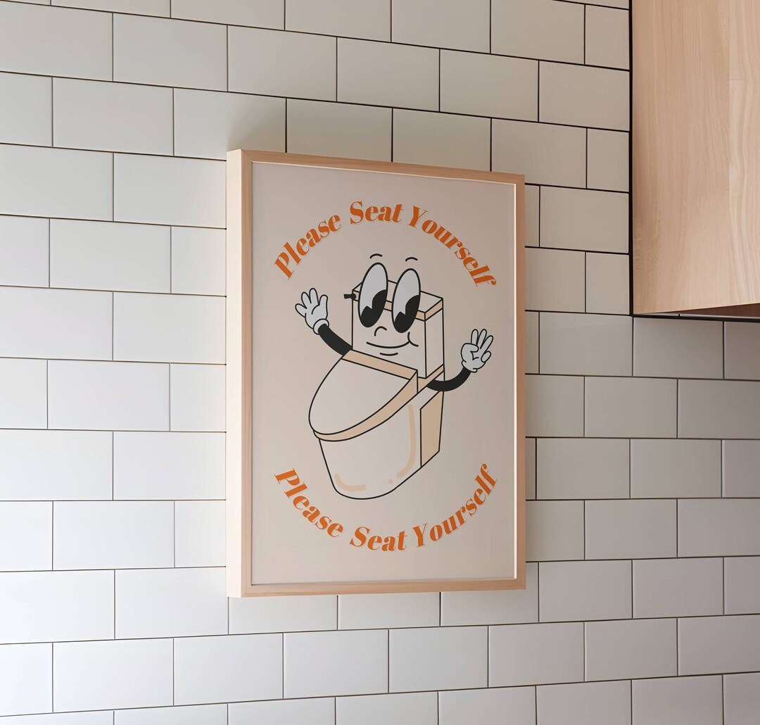 Orange Bathroom Wall Art Please Seat Yourself Art Work for Etsy