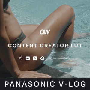 Può includere: Una donna in costume da bagno è seduta sul bordo di una piscina. Il testo "OW CONTENT CREATOR LUT" è visualizzato sull'immagine. Il testo "PANASONIC V-LOG" è visualizzato nella parte inferiore dell'immagine. Il testo "Ae Pr" è visualizzato al centro dell'immagine.