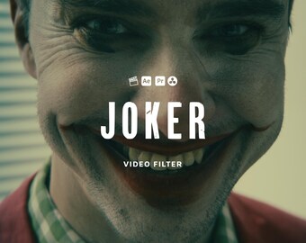 May include: A close-up of a man's face with a sinister smile. The text "JOKER VIDEO FILTER" is displayed below the image. The image is stylized to look like a film filter.