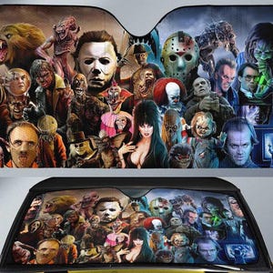 All Horror Characters Car Sunshade, Horror Characters Car Sunshade, Halloween Car Sunshade, Car Windshield, Sun Visor Car, Gift Family.