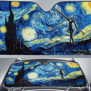 Jack Starry Night Car Sunshade, Starry Night Car Sunshade, Halloween Car Sunshade, Car Windshield, Sun Visor Car, Gift Family.