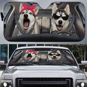 Funny Husky Dog Car Sunshade, Husky Dog Car Sunshade, Lover Husky Car Sunshade, Car Windshield, Sun Visor Car, Gift Family.