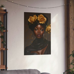 Beautiful Black Woman With Gold Flowers Vertical - #2