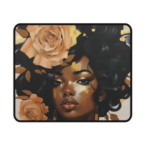 Beautiful Black Woman With Gold Flowers Mouse Pad - #1