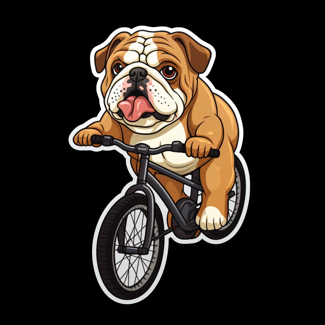 Bulldog Riding Bicycle Funny Sticker for Laptop Water - Etsy