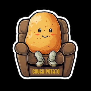 Couch Potato, Funny Sticker For Laptop, Water Bottle, Hydroflask, Desk, Hard Hat, Computer, Car, Gift,High-Quality Vinyl Sticker