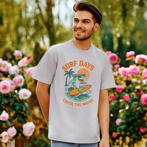 Surf Days T-Shirt for Men | Funny Retro Surf Shirt with Shark | Summer T-Shirt | Catch the Waves | Vintage Surfer Gift | Surfing | 2025