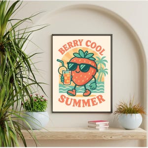 Berry Cool Summer Poster | Sommerliche Wanddeko mit Erdbeer-Motiv | Retro Style | Sommer Trend 2025 | Erdbeere | minimalistisch | Sommer pur