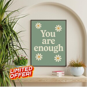 You are enough poster | Self-love wall art | Affirmation poster in English | Pastel quote picture | Mindfulness & motivation decoration | Self-care