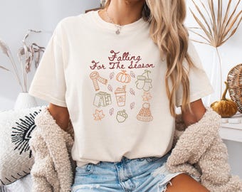 Comfort Colors Fall Shirt, Cute Fall Doodle Shirt, Pumpkin Season Shirt, Fall Season Shirt, Fall Lover Gift, Fall Vibes Shirt, Cozy Season