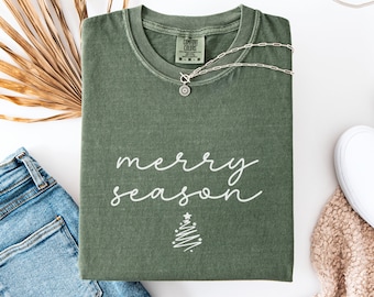 Cute Merry Season Shirt, Comfort Colors Christmas Shirt, Gift for Christmas, Retro Holiday Tee, Womens Holiday Shirt, Cozy Christmas Shirt